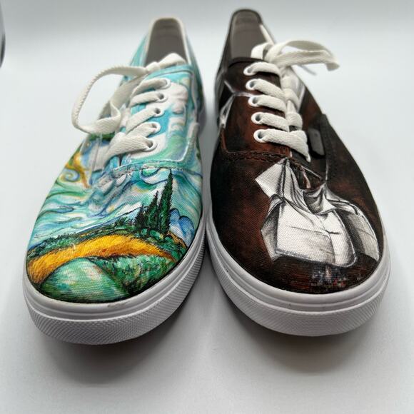 Vans Mens 6.5 Womens 8 Shoes Sneakers Blue Black Art Scenes Customized Skater - Picture 3 of 14